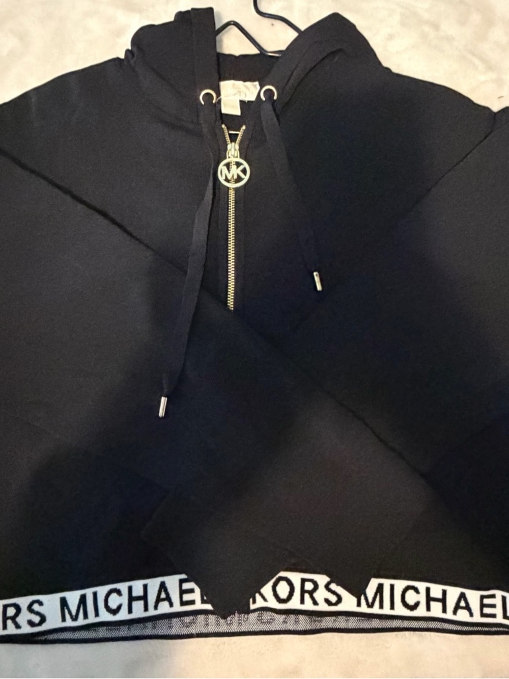 Michael Kors Black and White Cropped Zip Up